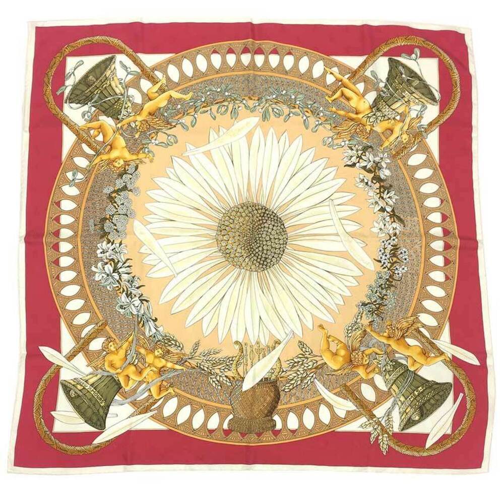 HERMES Authentic Red Silk Love Scarf
